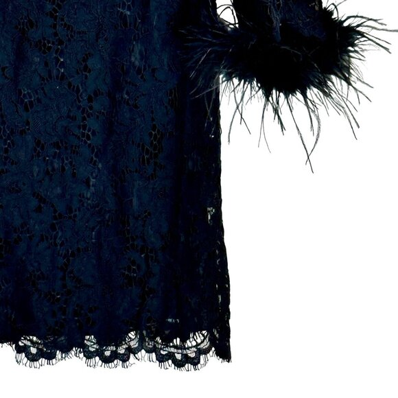 Cache Black Lace Dress Feather Cuffs Open Back XXS - Picture 5 of 7